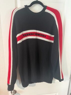 Teddy Fresh Black Red and White Striped Crewneck Sweater